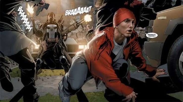 Eminem e Punisher (justiceiro) em quadrinhos da Marvel
